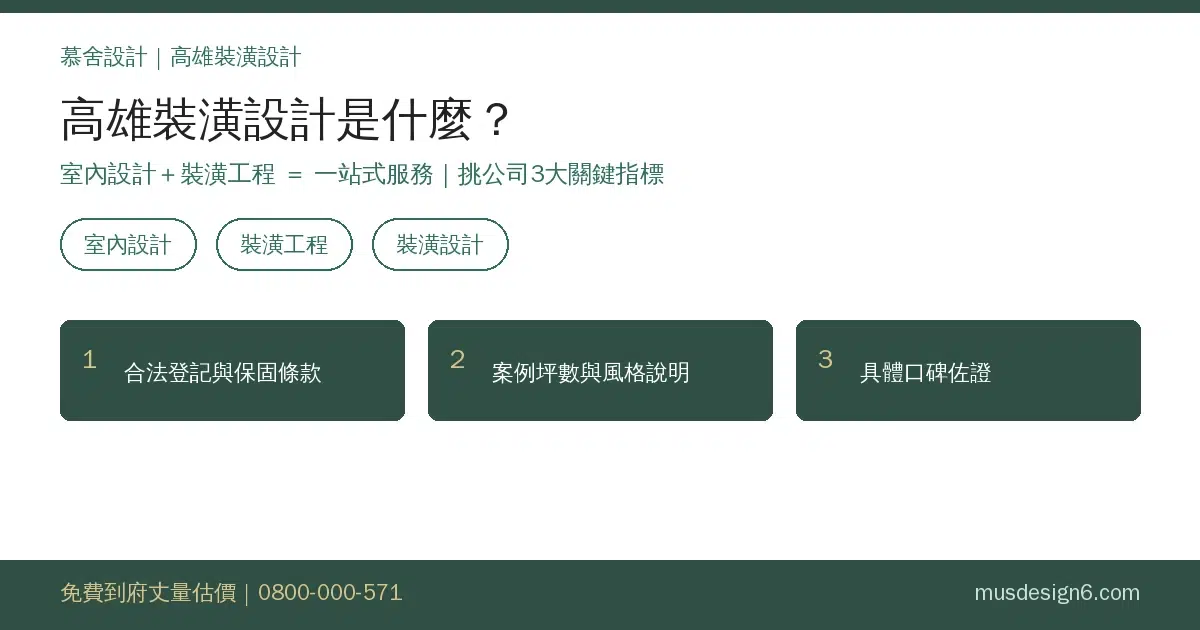 高雄裝潢設計是什麼資訊圖：室內設計、裝潢工程與裝潢設計三者關係，挑公司3大關鍵指標